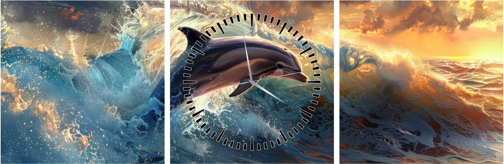 Kép - Delfin, illusztrációk (órával) (90x30 cm)
