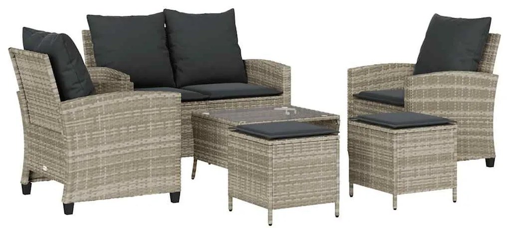 6 részes világosszürke polyrattan kerti ülőgarnitúra párnákkal