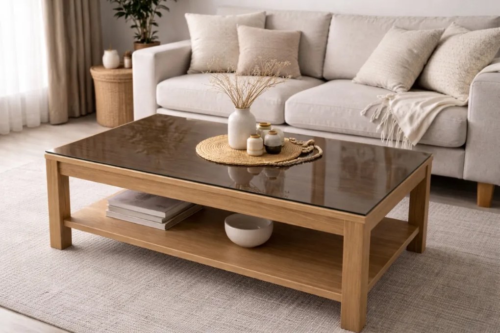 Padszélvédő, dohányzóasztal, barna, védő, edzett, nappaliba, 6mm