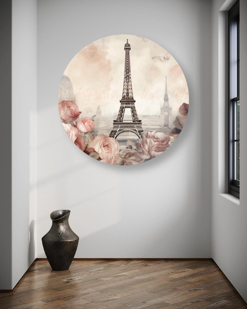 Gario Kerek vászonkép Eiffel-torony és virágok Méret: 40 x 40 cm