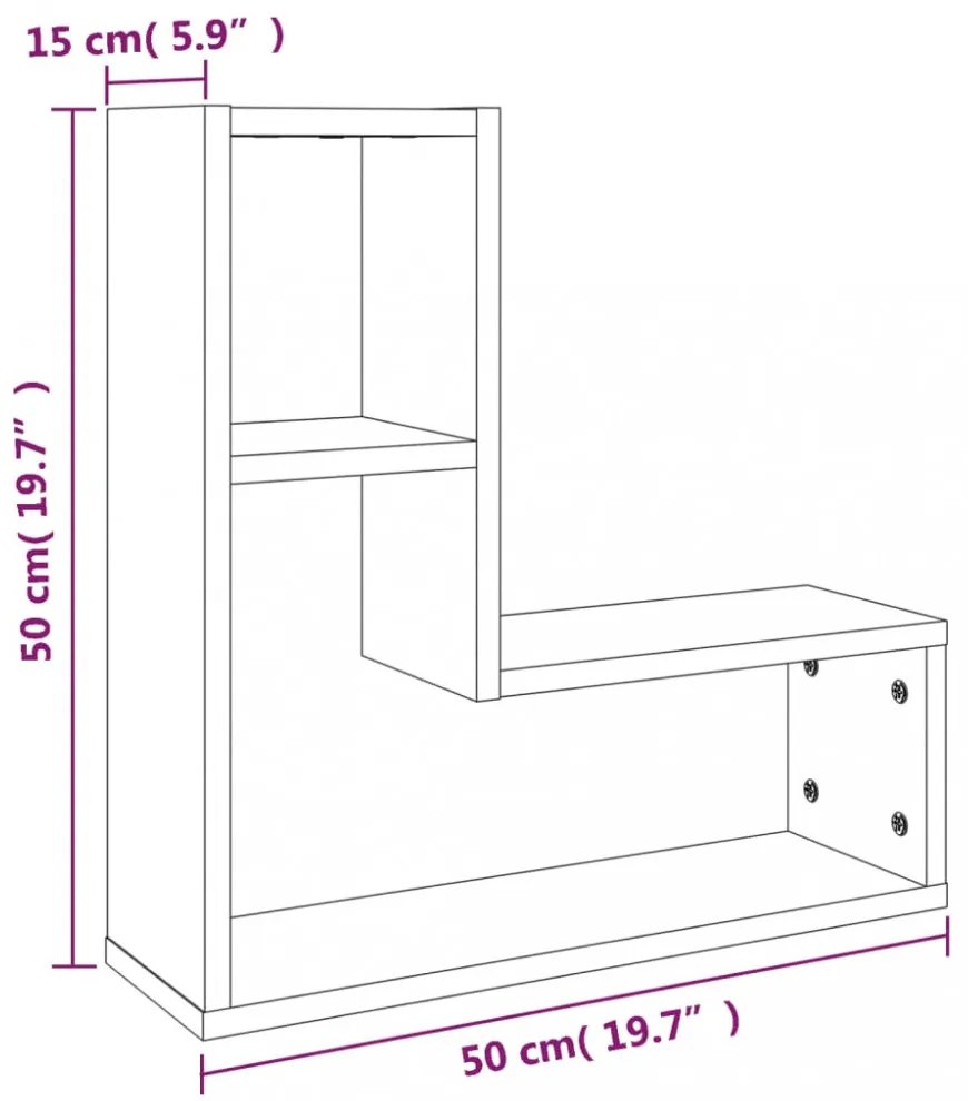 2 db barna tölgyszínű szerelt fa fali kockapolc 50 x 15 x 50 cm