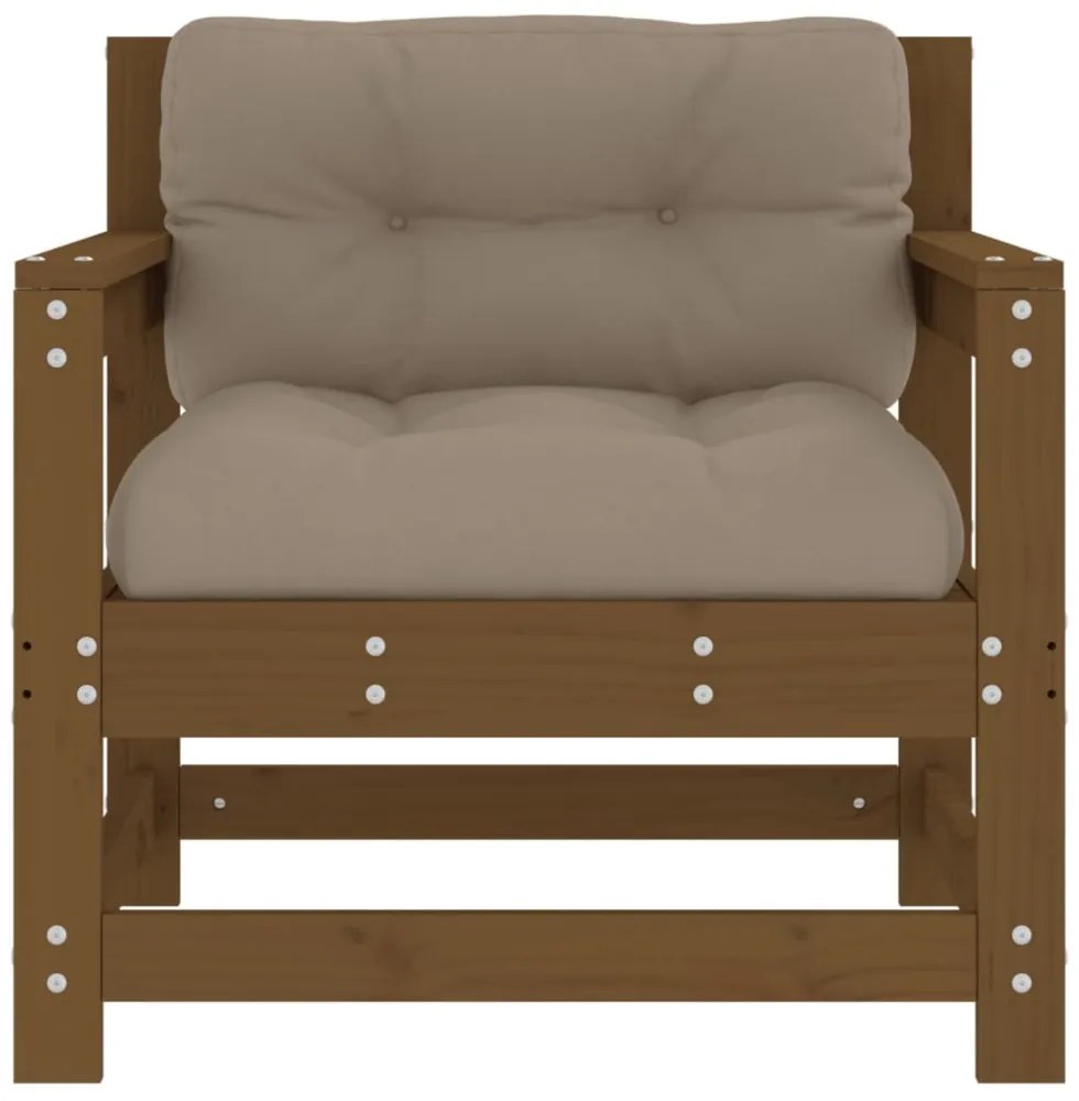 2 db mézbarna tömör fenyőfa kerti szék párnákkal