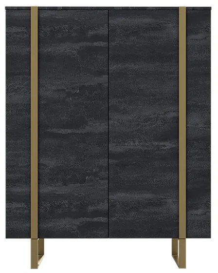 Verica komód 120 cm - szénfekete / arany lábak