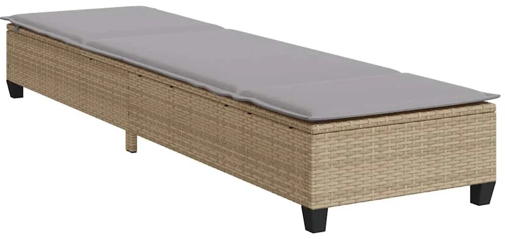 Bézs polyrattan napozóágy párnákkal 55x200x25,5 cm