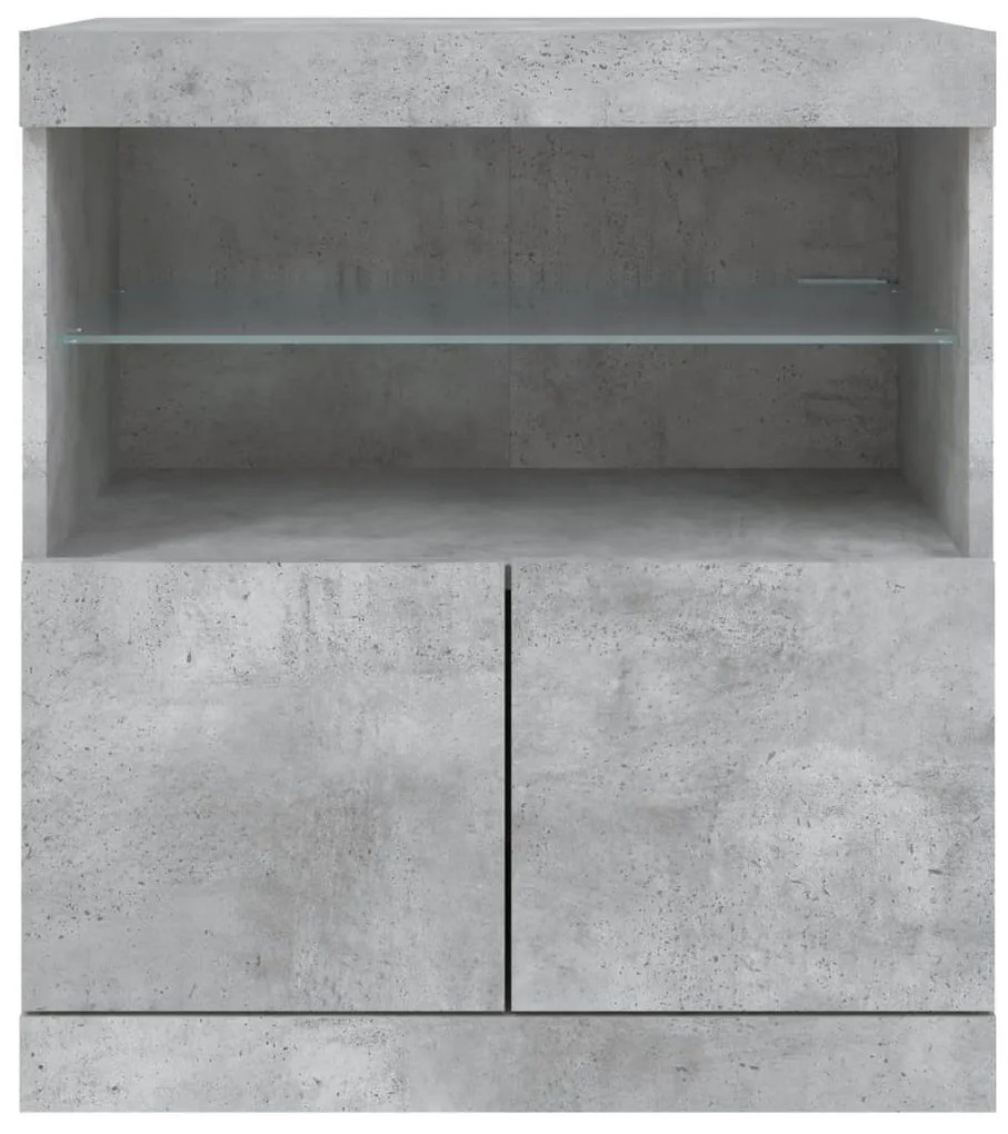 betonszürke tálalószekrény LED-világítással 60 x 37 x 67 cm