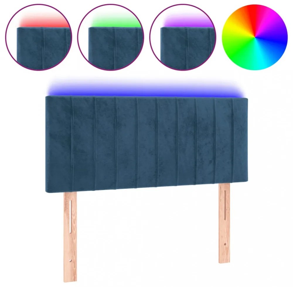 sötétkék bársony LED-es fejtámla 90x5x78/88 cm