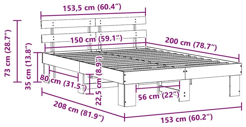 Ágykeret fejtámlával Fehér 150 x 200 cm
