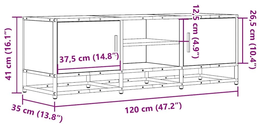 sonoma tölgy színű szerelt fa és fém TV-szekrény 120x35x41 cm