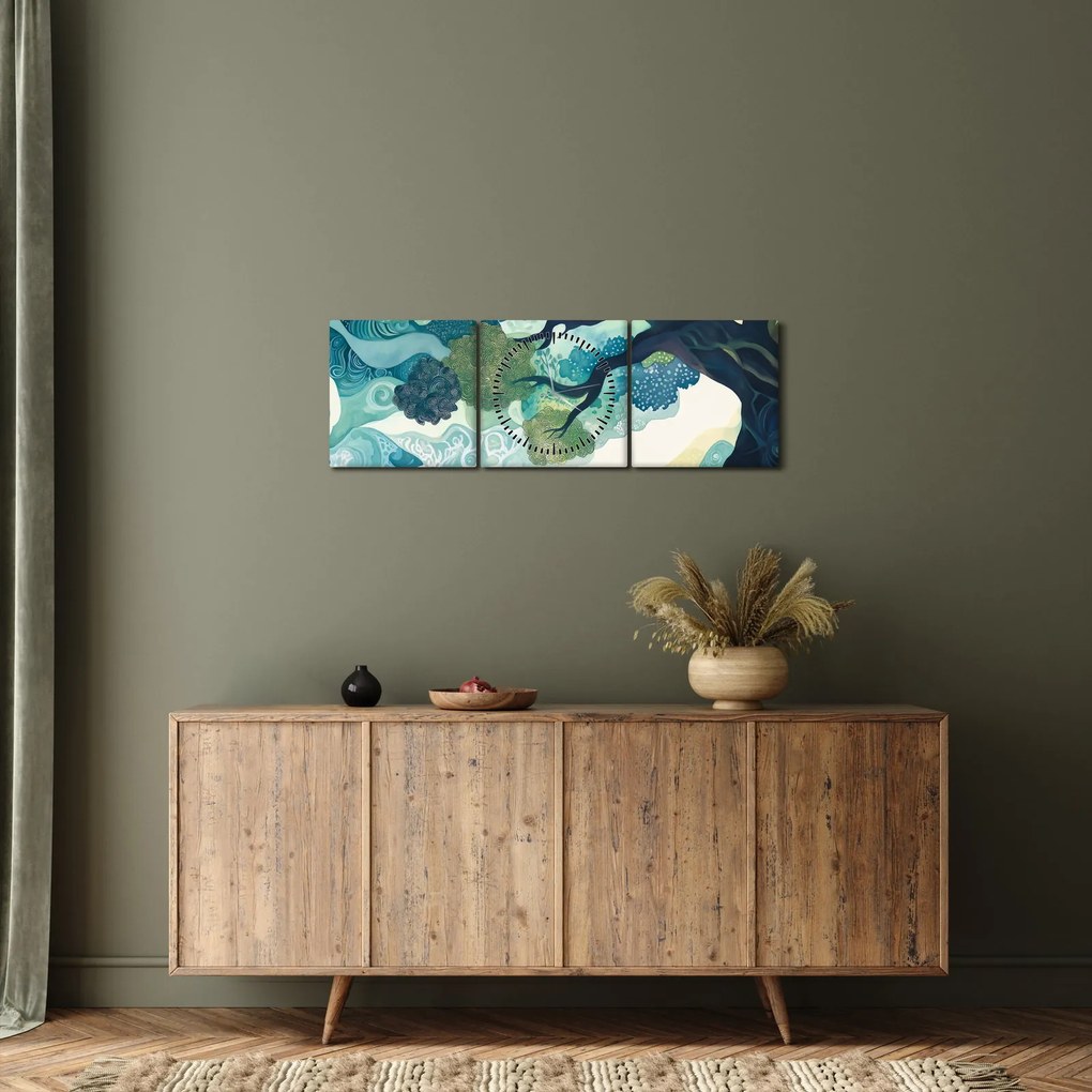 Kép – Az életfa zöld lombkoronája (órával) (90x30 cm)