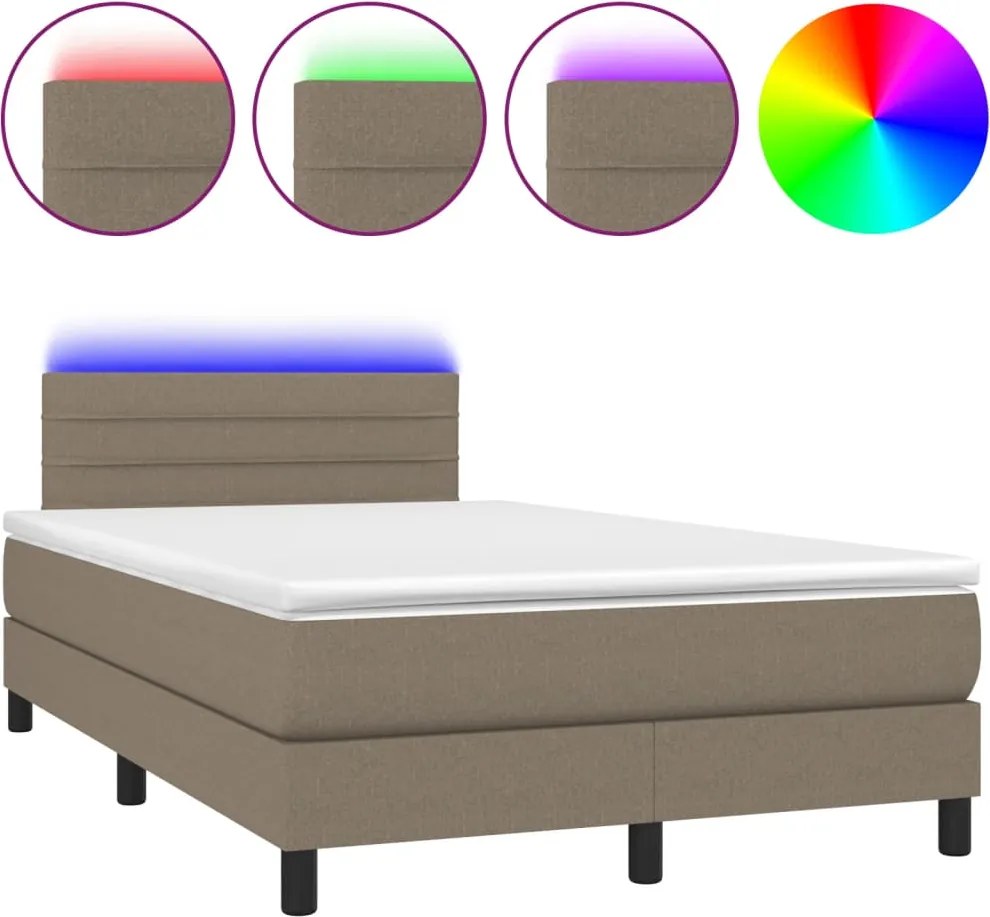 vidaXL tópszínű szövet rugós és LED-es ágy matraccal 120x190cm