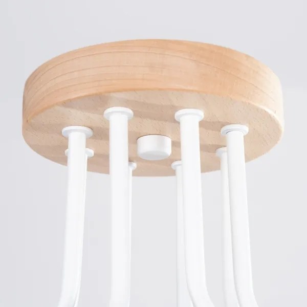 Sollux SL.1667 - Felületre szerelhető csillár TIMBO 8xE27/15W/230V fehér/bézs/bükkfa