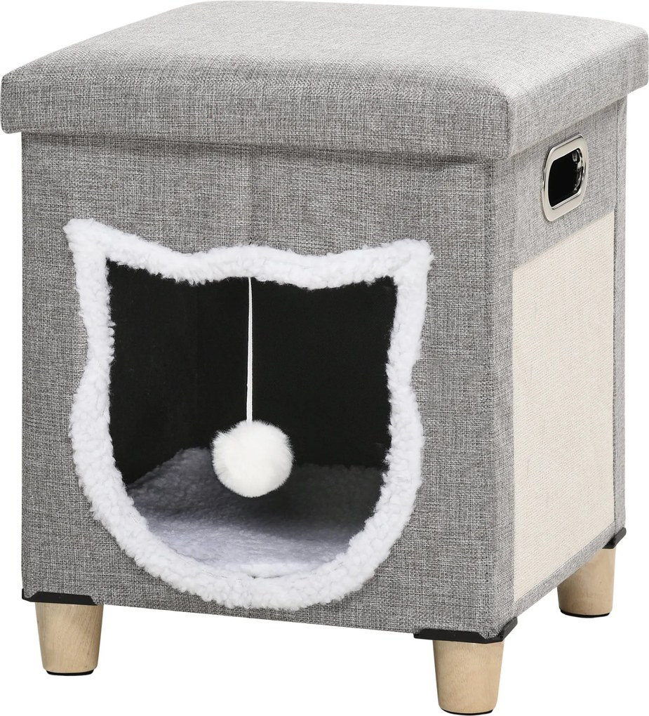PawHut Macska Bújó, Macska Ház Párnával, Macska Ágy Kaparó Paddal, Óriás Puff, Kényelmes Bújó Játékgolyóval, Csúszásmentes Macska Ház, Poliészter, Szü