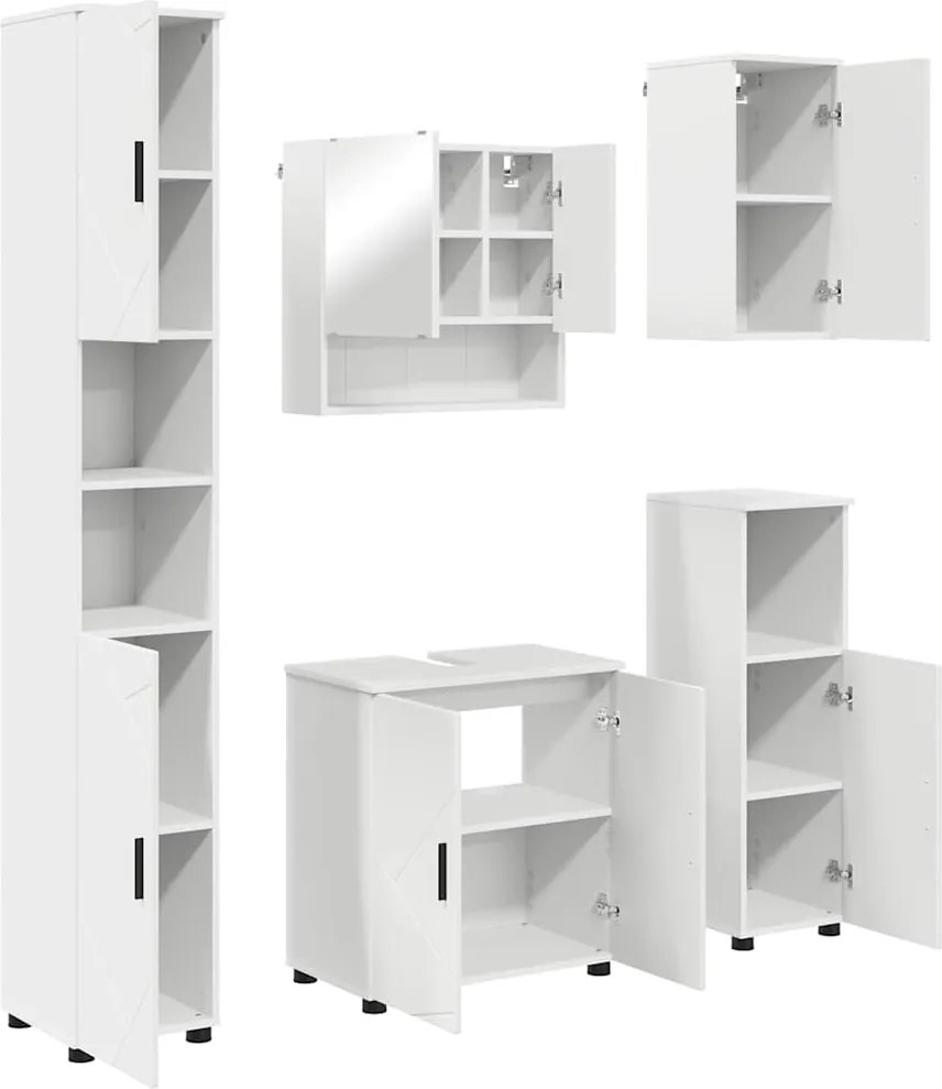 vidaXL Fürdőszoba bútor szett tárolóval 5 pcs Fehér Faanyag & Fém