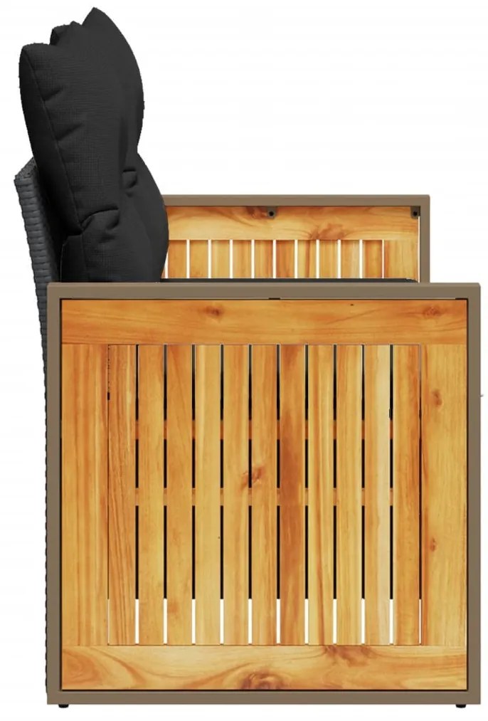 2 személyes fekete polyrattan kerti kanapé párnával