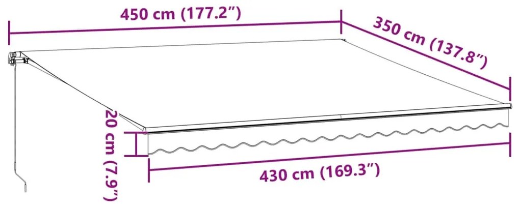 antracitszürke és fehér kézzel kihúzható napellenző 450x350 cm