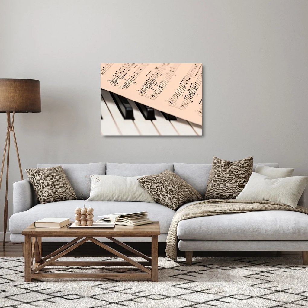 Zongora hangjegyekkel képe (üvegen) (70x50 cm)