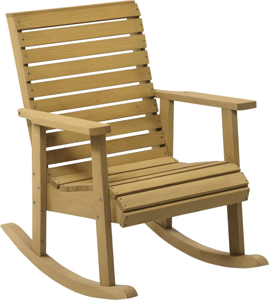 Outsunny Ringató Szék Karfa nélküli Kerti Szék Pihenőszék Erkélyre, Teraszra, 130 kg teherbírás, Fenyőfa, Világos Barna 64 x 86 x 85 cm | Aosom