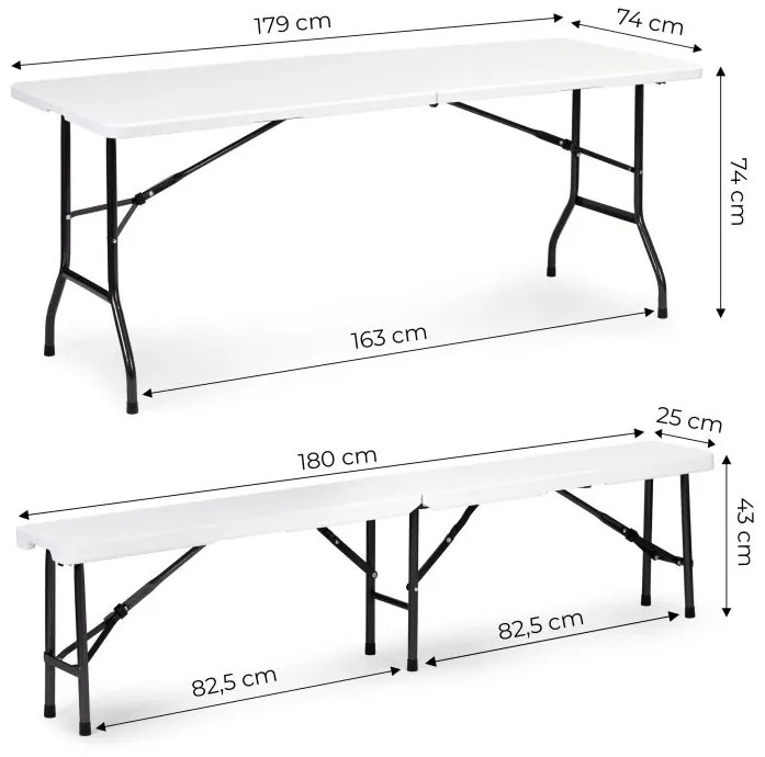 Catering szett asztal 180cm + 2 pad fehér színben