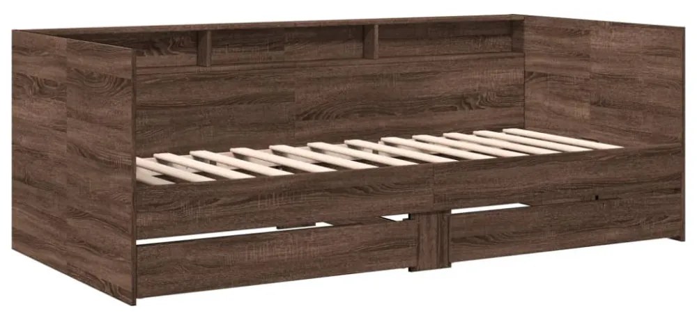 barna tölgy kanapéágy fiókkal matrac nélkül 90x190 cm