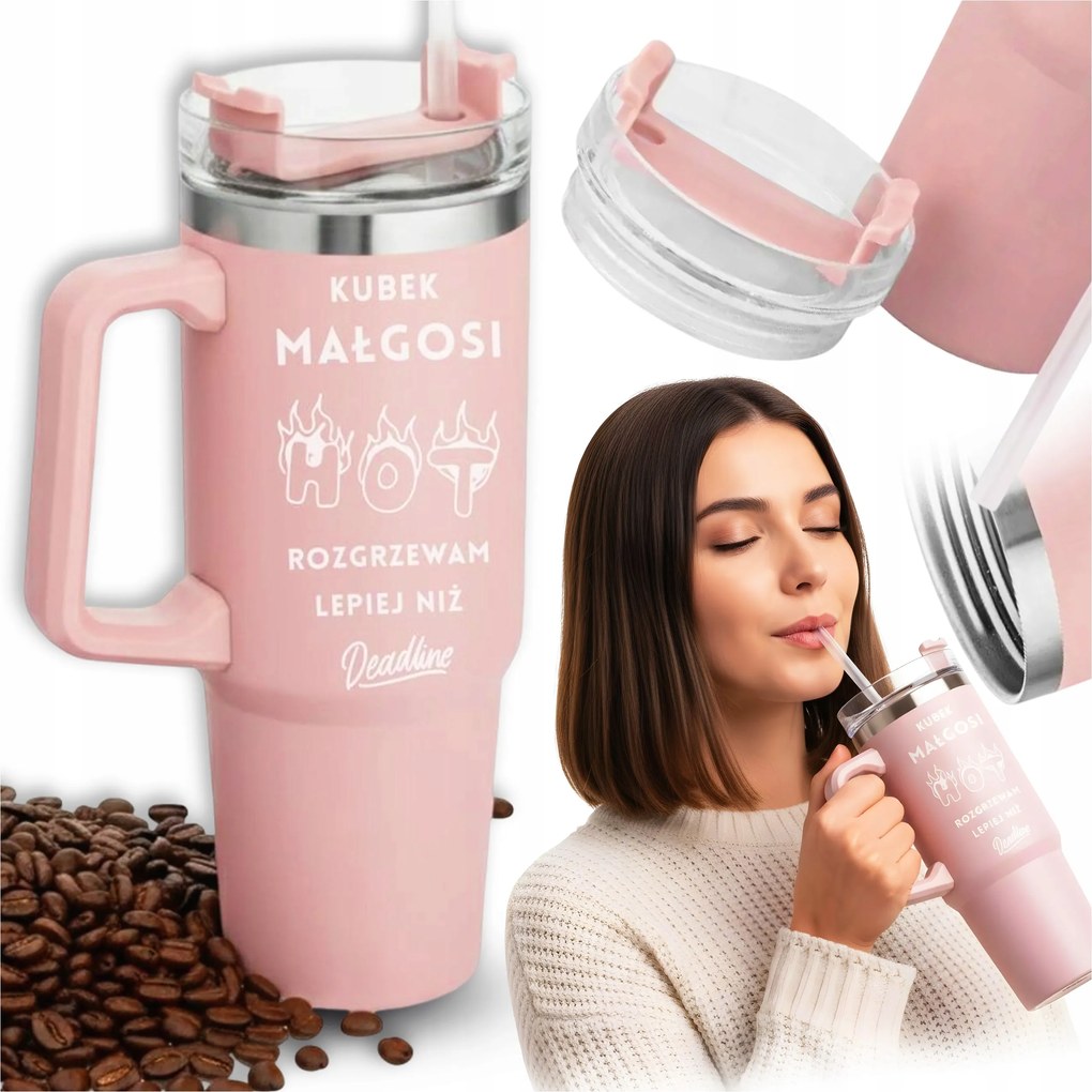 Thermo Bögre Nagy Szívószállal És Fogantyúval Gravírozás Ajándék Valentin Napra