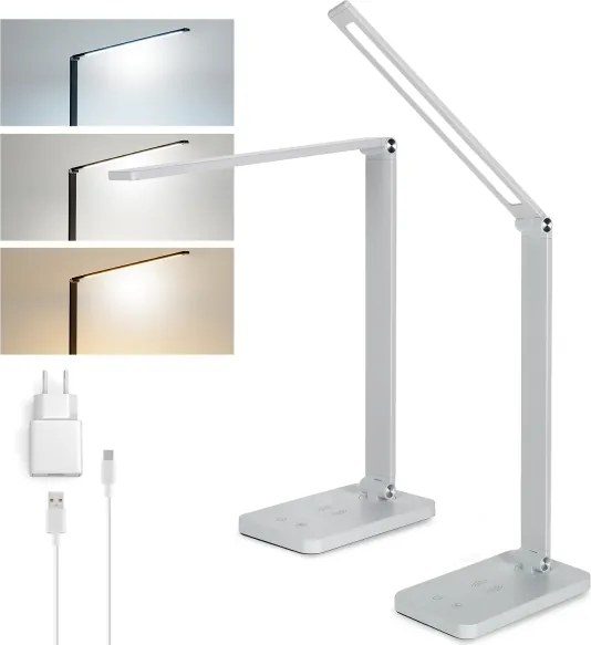 Brilagi - LED érintős asztali lámpa, dimmelhető, vezeték nélküli QI töltő, LED/7W/5V, 3000/4000/6000K, fehér