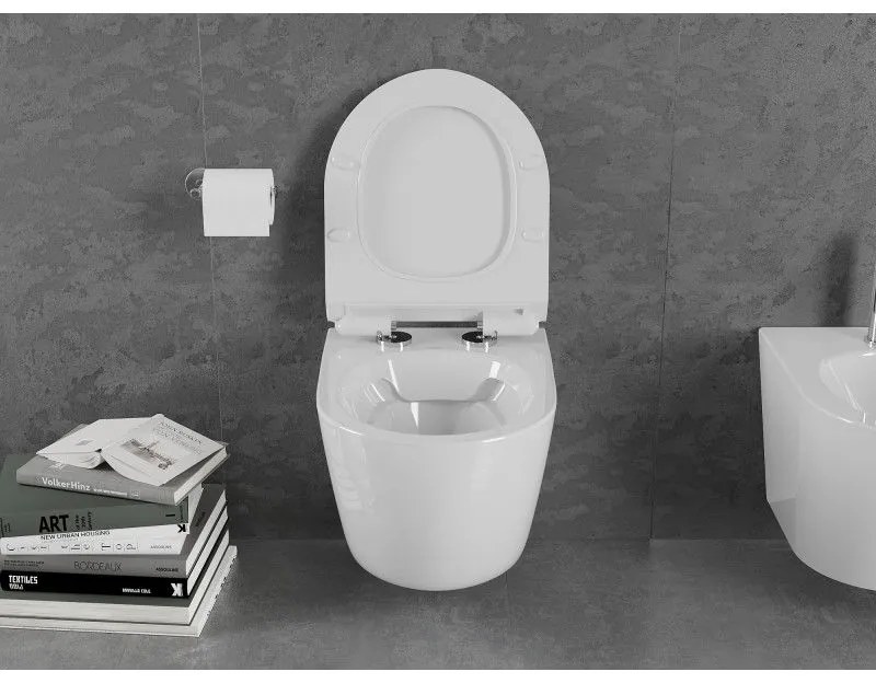 Mexen LENA Perem nélküli, falra akasztható wc csésze lassan süllyedő ülőkés SLIM, 48 x 36 cm, fehér, 30224000