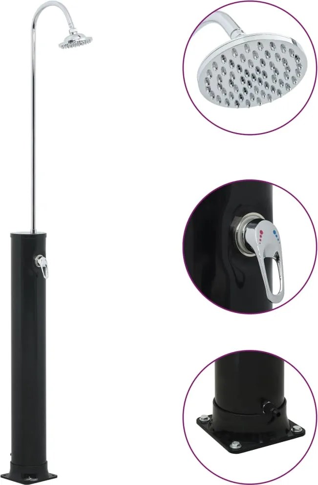 vidaXL fekete szolárzuhany 214 cm 20 L