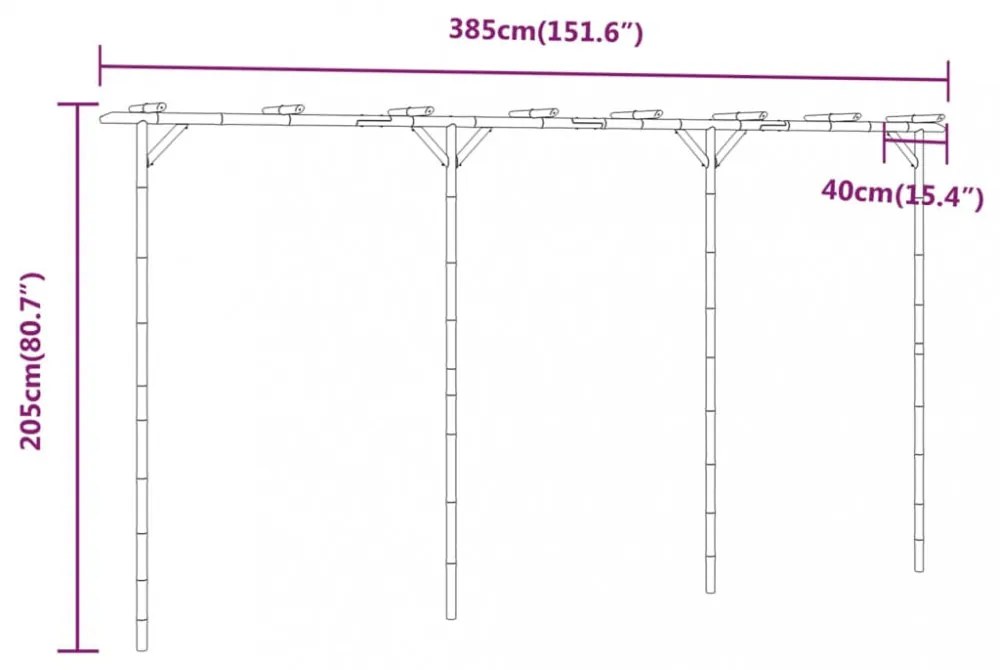 Bambusz pergola 385 x 40 x 205 cm