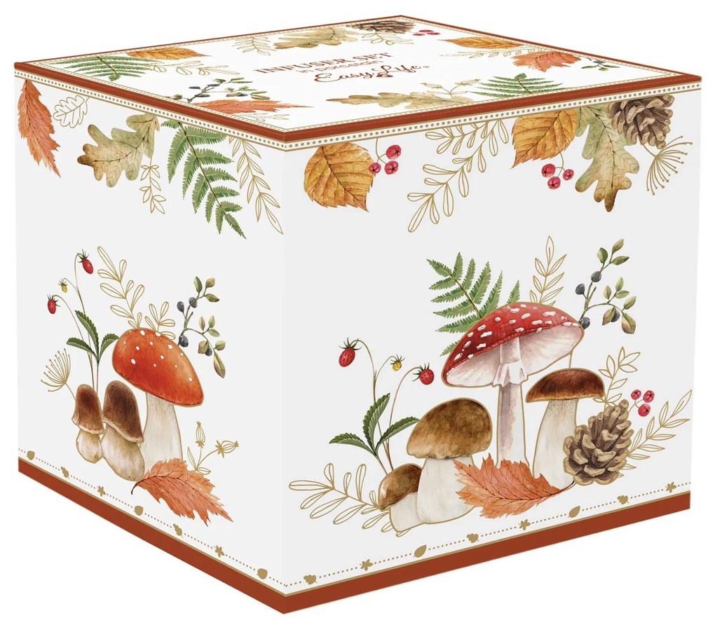 Porcelán szűrős bögre tetővel gombaformájú őszi dekorral díszdobozban Autumn Breeze
