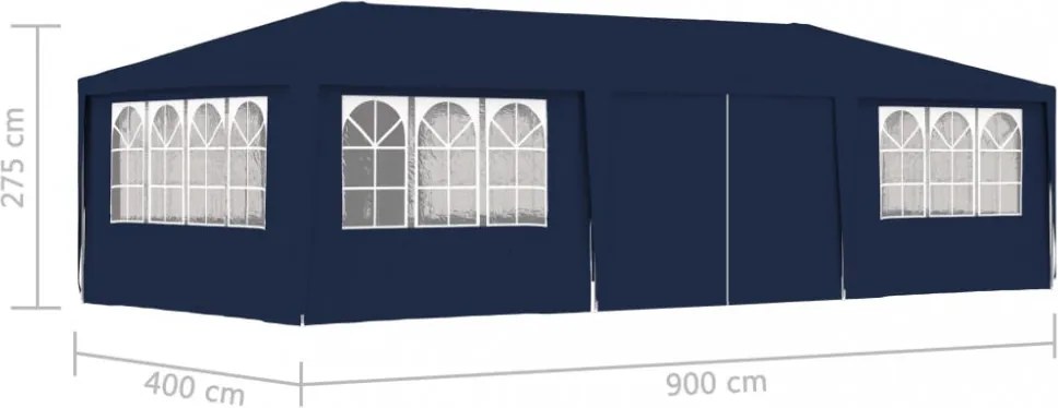 kék rendezvénysátor oldalfalakkal 4 x 9 m 90 g/m²