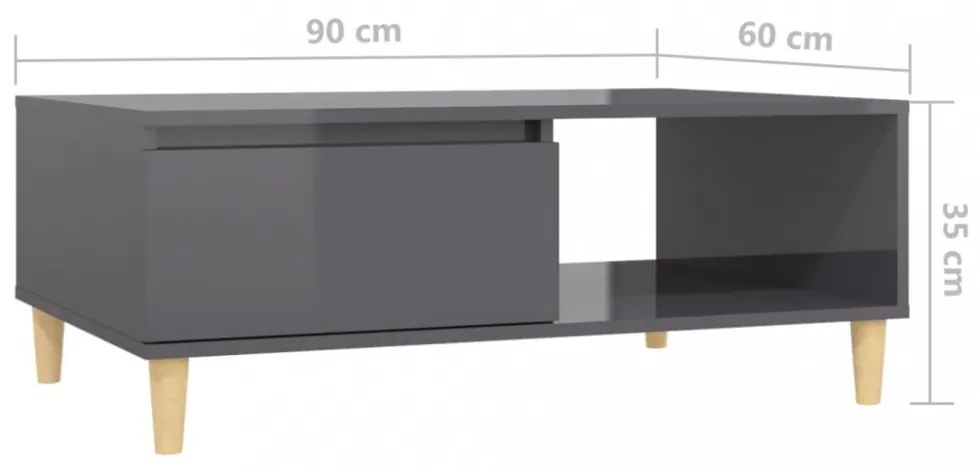 magasfényű szürke szerelt fa dohányzóasztal 90 x 60 x 35 cm