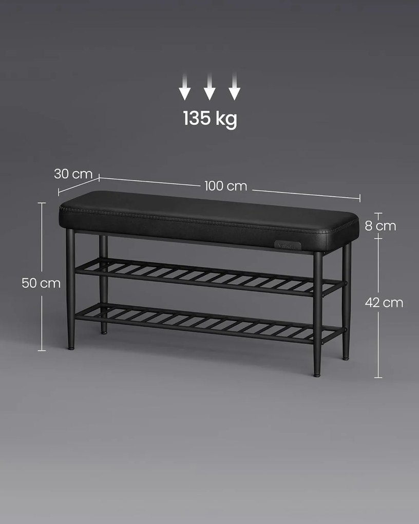 VASAGLE EKHO modern műbőr cipős pad, 100 cm, tintafekete