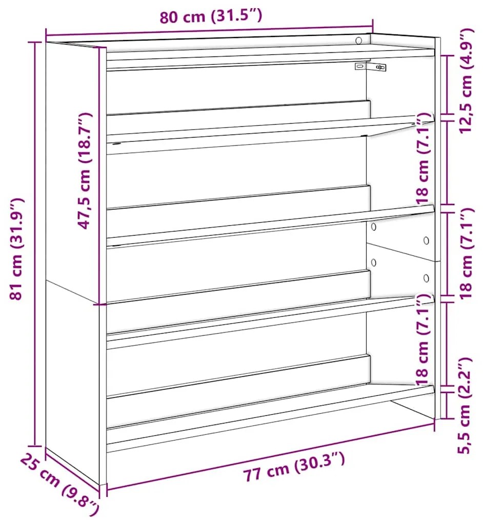 antik fa szerelt fa cipőtartó 80x25x81 cm