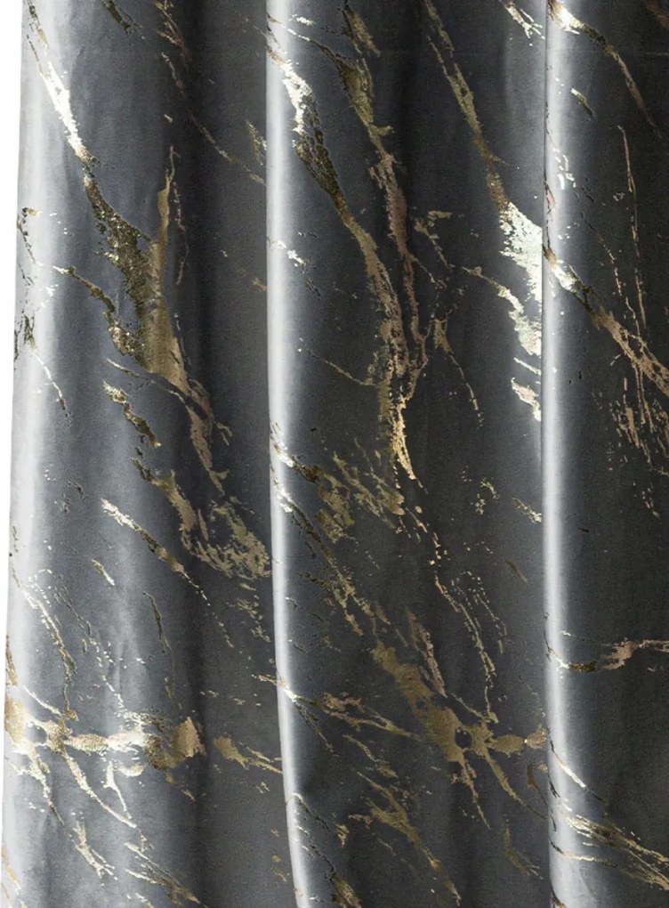 Szalagfüggöny Marma 140x250 világosszürke, arany nyomott mintával