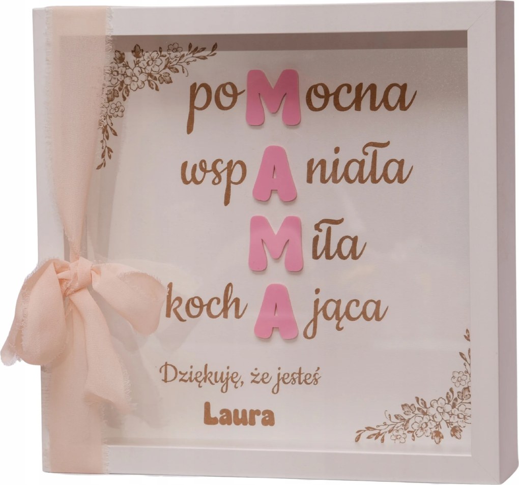 3D képkeret gravírozással – személyre szabott ajándék Anyák napjára, fehér-rózsaszín