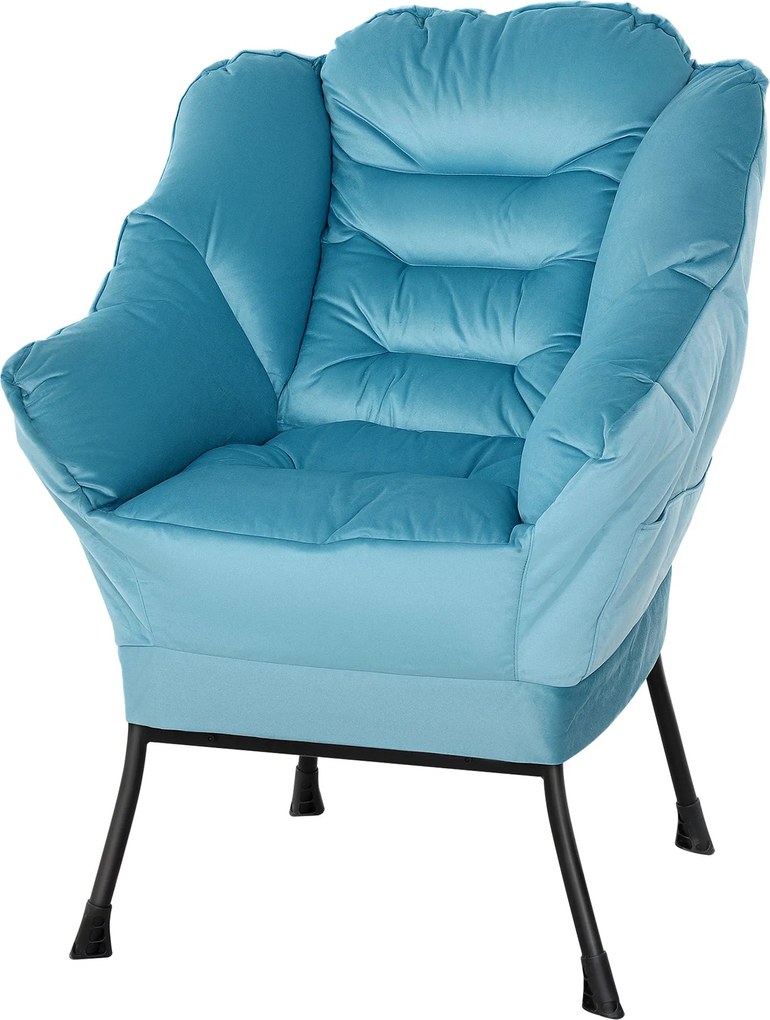 HOMCOM Nappali Párnázott Loungeszék Oldalzsebbel, Acél Lábbal, Velúr Hatású Kárpitozás, Egyszemélyes Szék Hálószobába, Kék | Aosom