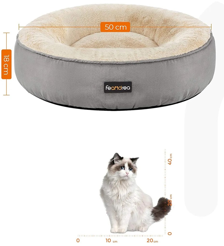 Kutyaágy kerek kisállat fekhely, S méret, világosszürke | FEANDREA Outlet
