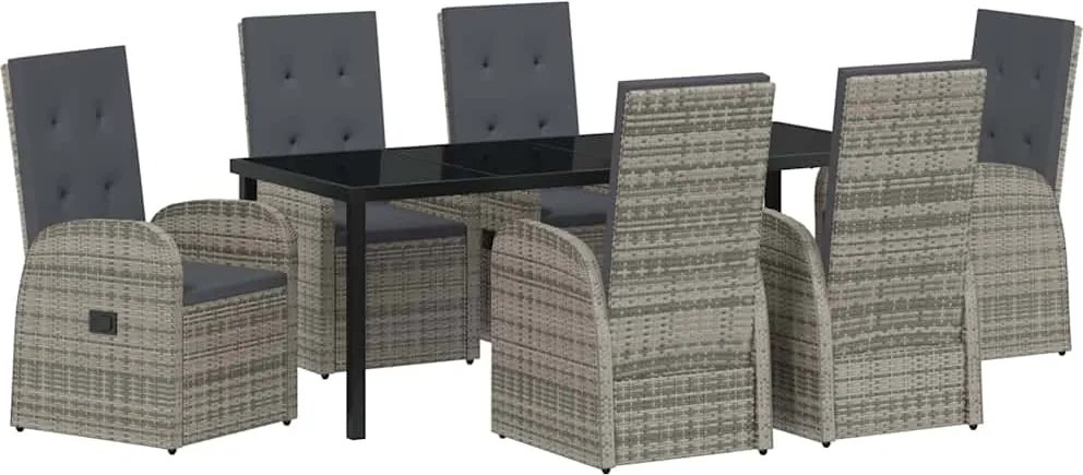 vidaXL Kert étkező szett párnával 7 pcs Szürke polirattan
