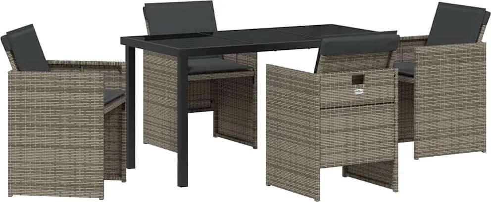 vidaXL Kert étkező szett párnával 5 pcs Szürke polirattan