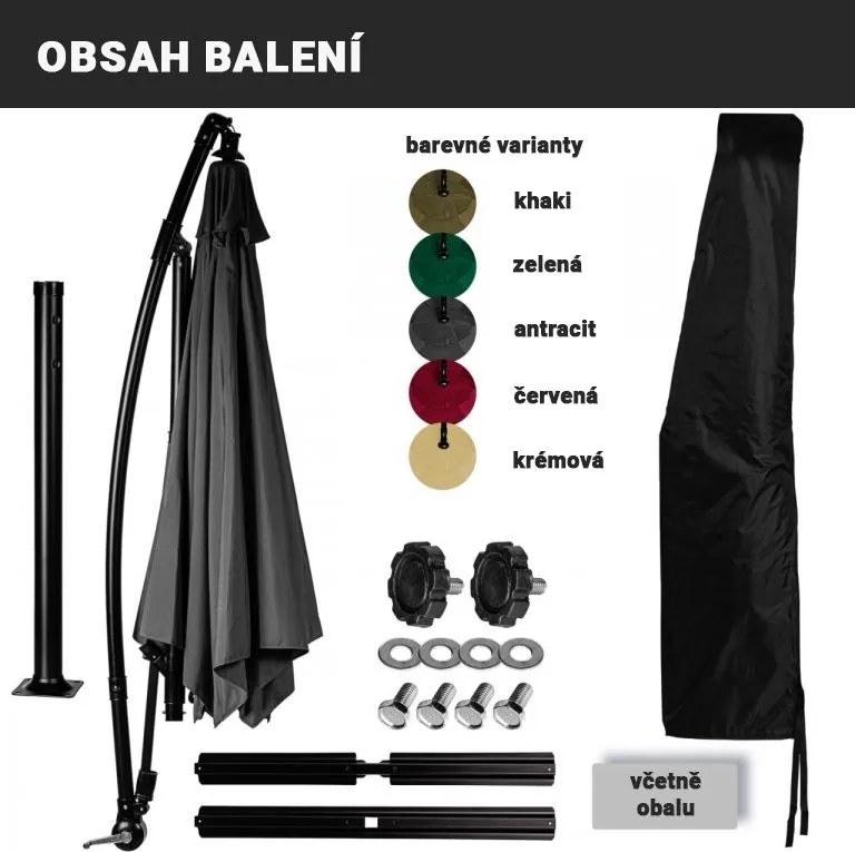 STILISTA Kerti napernyő fogantyúval LED 350 cm khaki