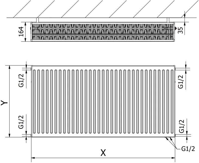 Mexen CV33, panelradiátor 900 x 2600 mm, alsó csatlakozás, 8273 W, fehér, W633-090-260-00