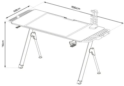 Gaming asztal FALCON LED RGB háttérvilágítással 156x60 cm fekete