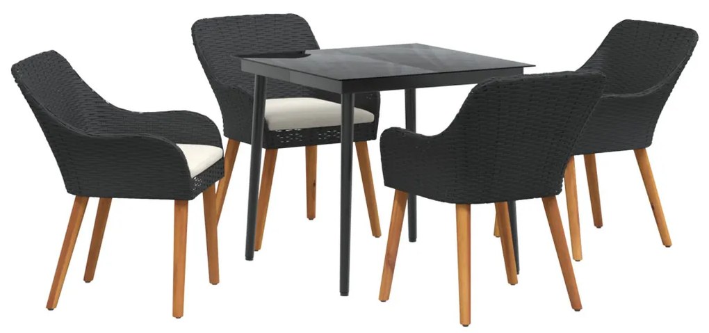 5 Részes Kert Étkező Készlet Fekete Polyrattan