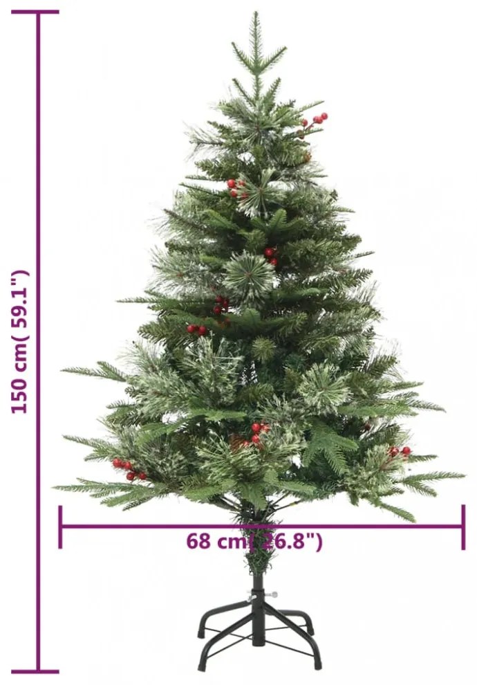 zöld PVC és PE megvilágított karácsonyfa fenyőtobozzal 150 cm