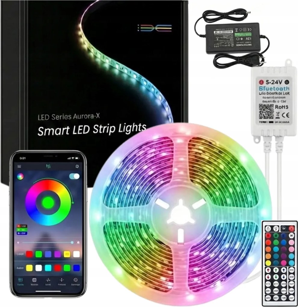 Rgb Led szalag 12V 20m IP20 komplett telefonos alkalmazás Led távirányító