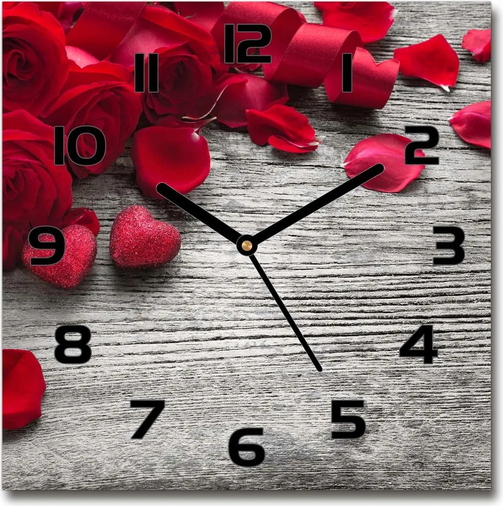 Gyönyörű üveg falióra Vörös rózsák 30x30cm