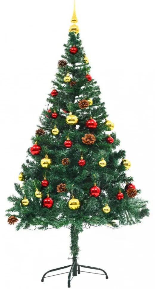 zöld megvilágított műkarácsonyfa gömbökkel 150 cm