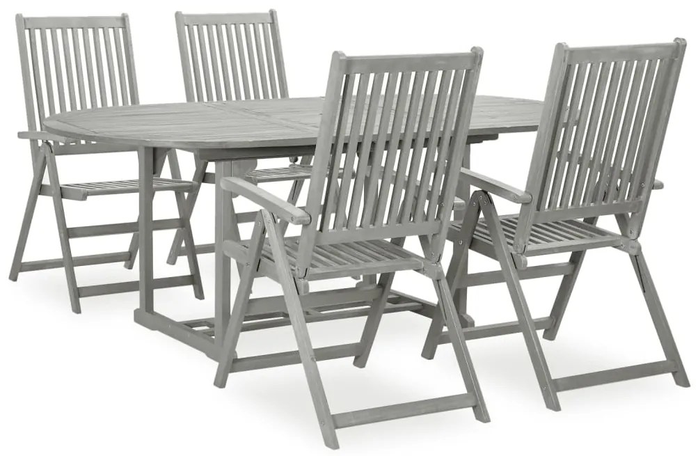 vidaXL 5 darabos, tömör akácfa kerti étkezőgarnitúra (150-200) x 100 cm, szürke