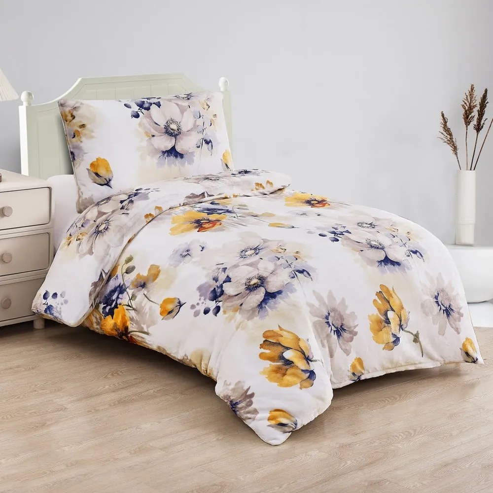 Fehér egyszemélyes mikroplüss ágyneműhuzat 140x200 cm Blossom – My House