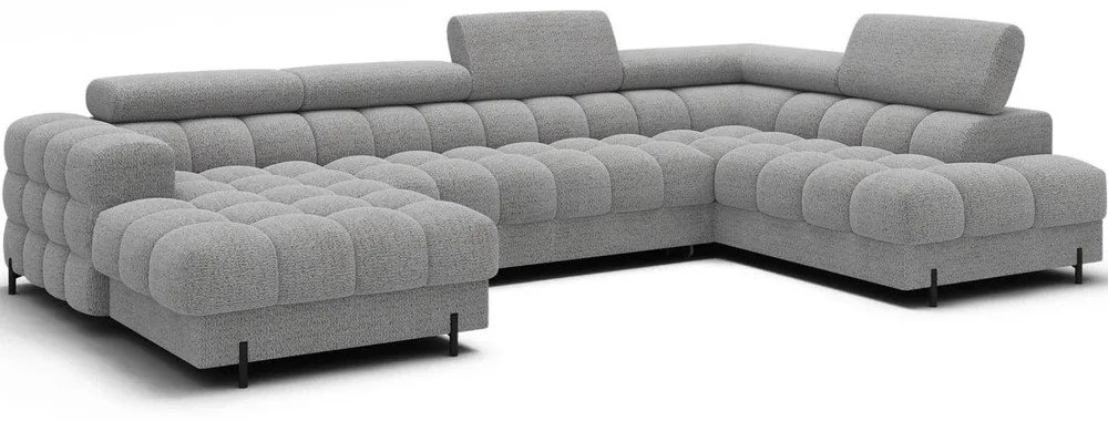 Szürke buklé kinyitható sarokkanapé (jobb oldali-U alakú) Feraria – ELTAP